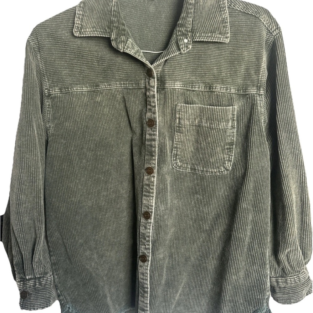 Women’s Sage Green Corduroy Button-Up Shirt